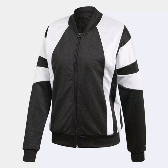 Vintage Adidas Track Jacket Size S Y2k Glossy Black White Stripes Zip Pockets - Picture 1 of 8